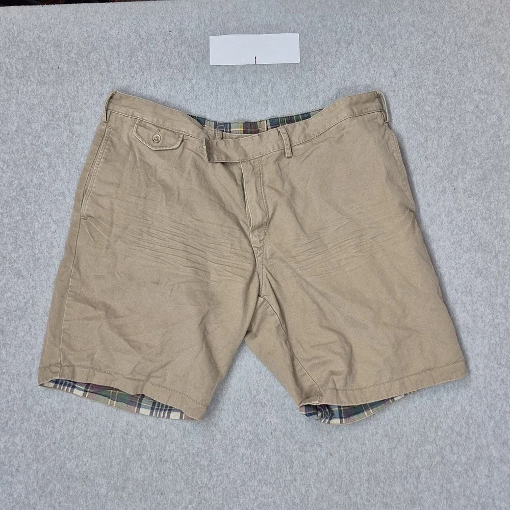 VINTAGE Polo Ralph Lauren Men Shorts 38 Khaki Madras Plaid Chino READ